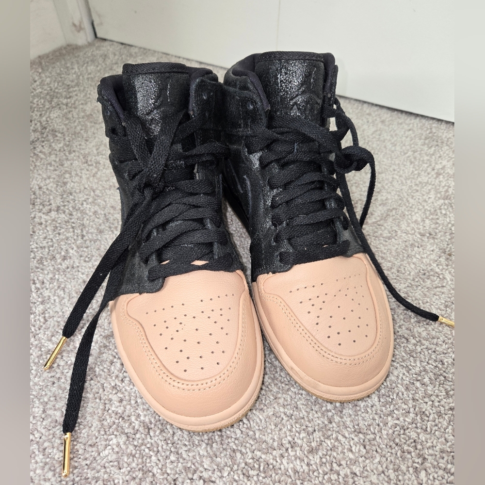 Womens Nike Air Jordan 1 High Premium Gym Black and Tan Dip Toe